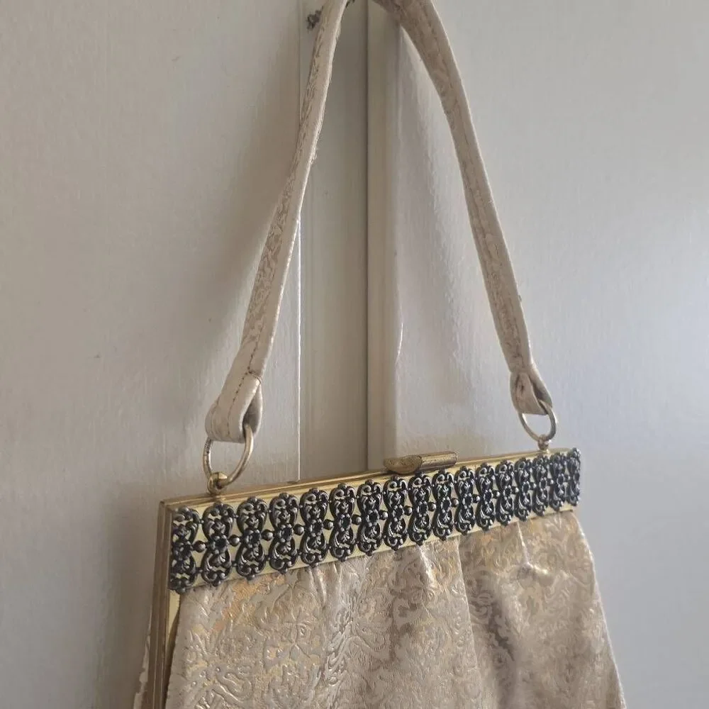 Evening Bag ANTIGUO BOLSO SCHOOL FLORENCE - PIEL, Ivory/Gold, Vtg. , EUC